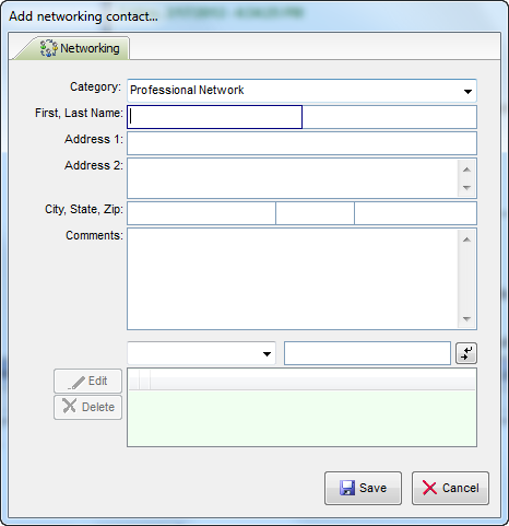 JobTabs job search networking contact add edit dialog
